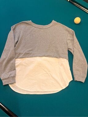 Two-Tone Gray and White Mixed Media Tie Back Top